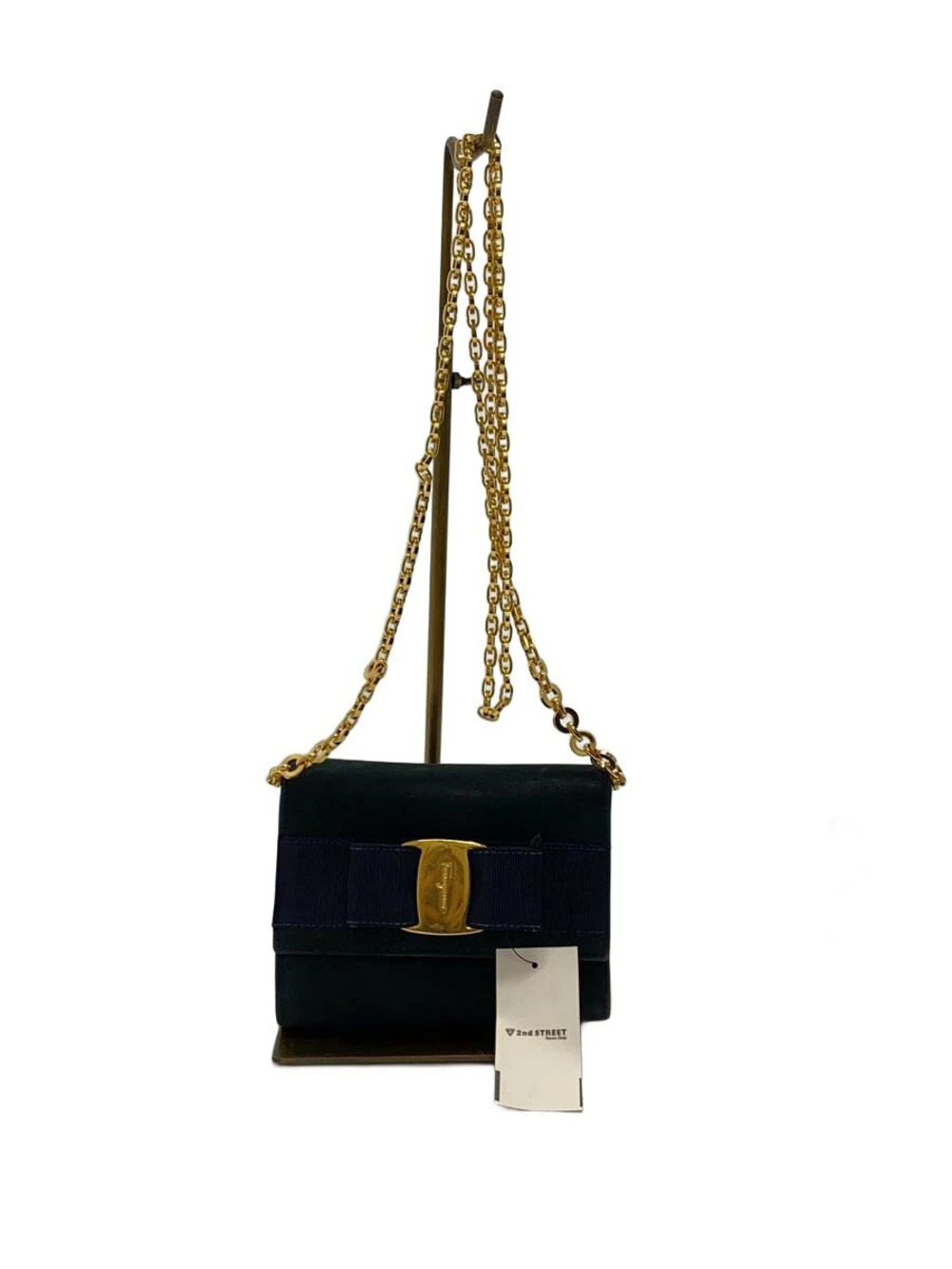 Salvatore Ferragamo Shoulder Bag Suede Navy Blue
